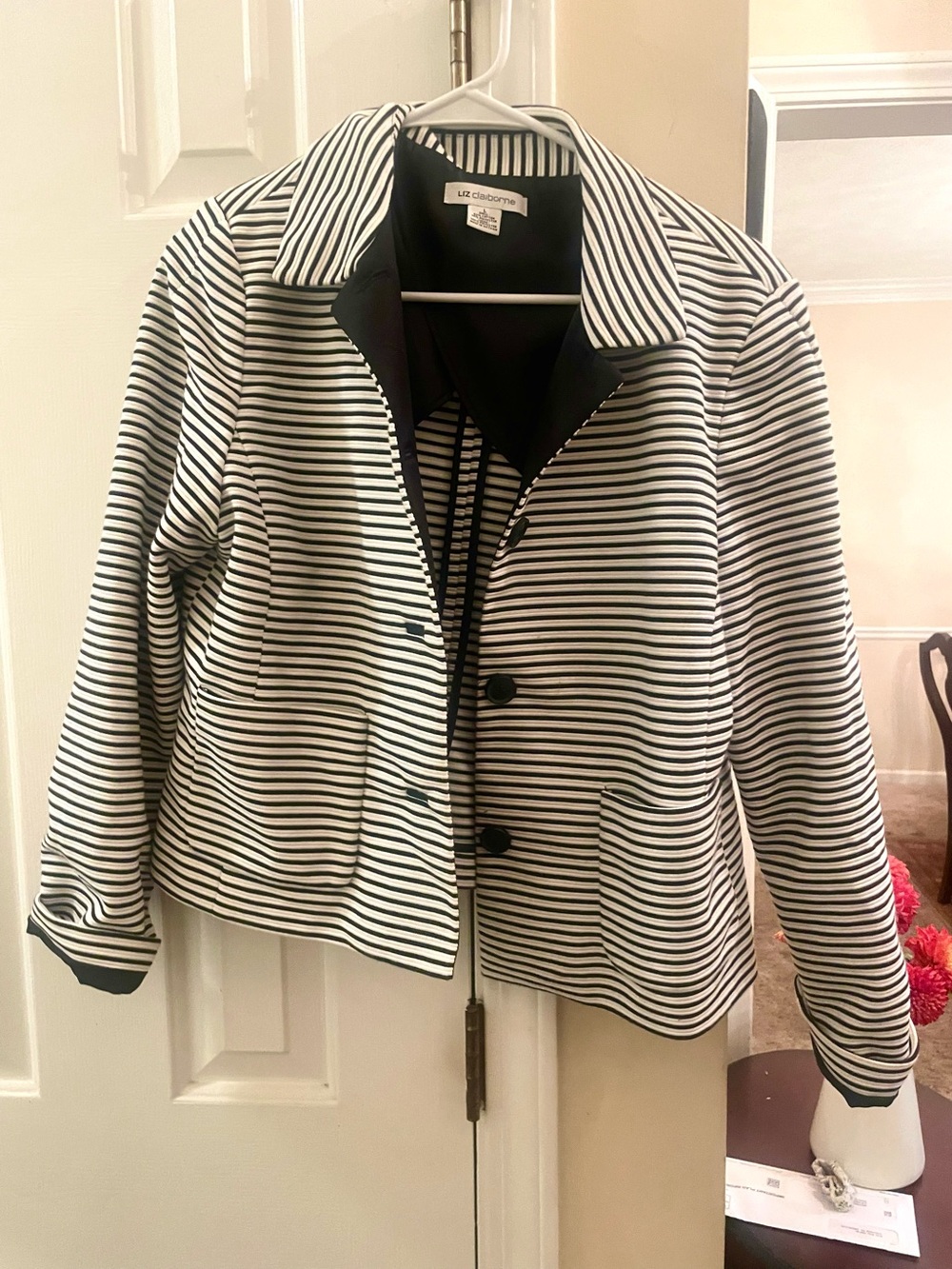 Liz Claiborne Black and White Striped Blazer